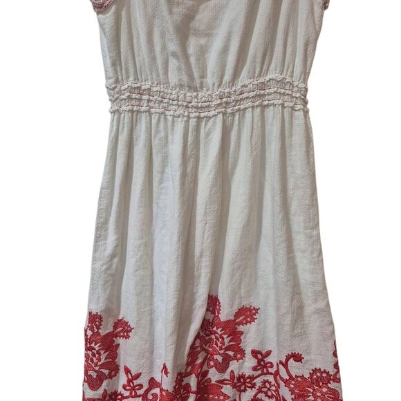 Max Studio Women's White Cotton Knit w Red Embroidery Sleeveless Lined Dress EUC - Picture 9 of 13